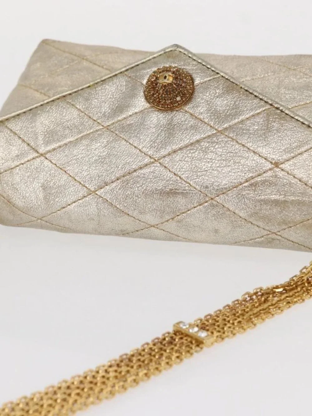 CHANEL Matelasse Single Flap Chain Shoulder Bag Leather Gold CC Auth 165938V